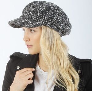 David and Young Black and White Tweed Newsboy Cap